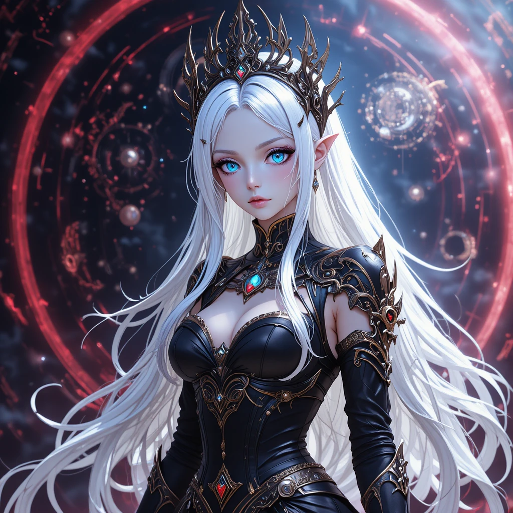 Regal anime goddess with white hair and glowing aura