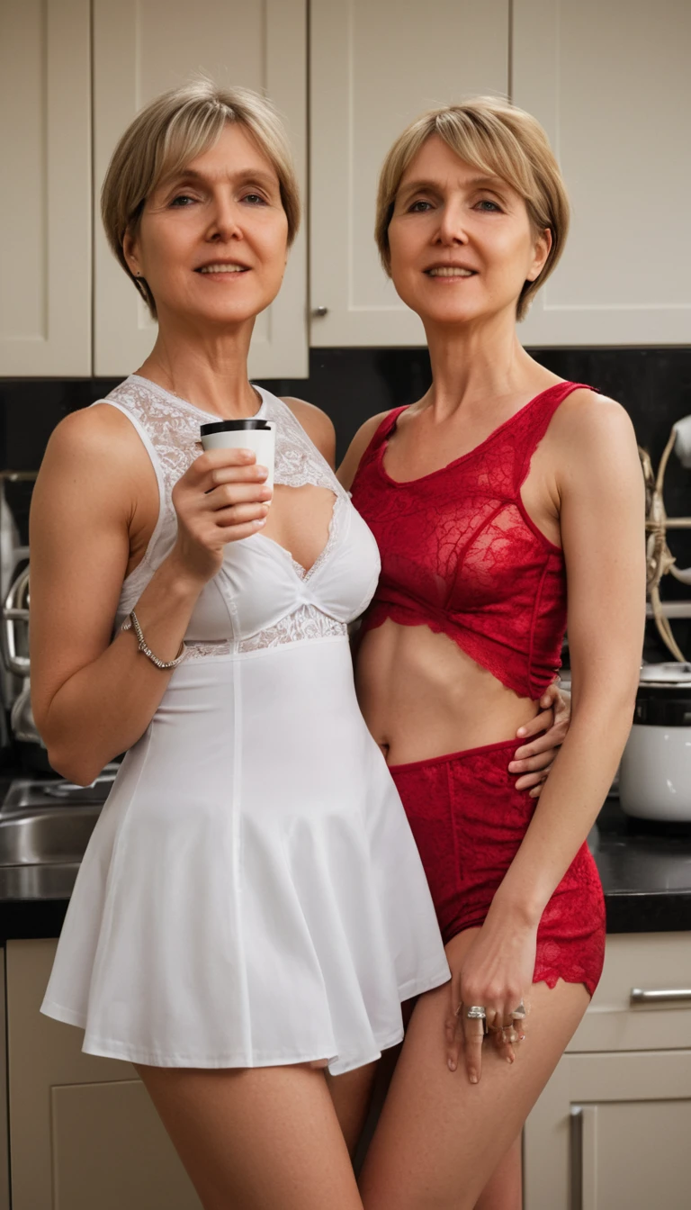 Zwei Frauen, die sich in einer Luxushotelküche küssen