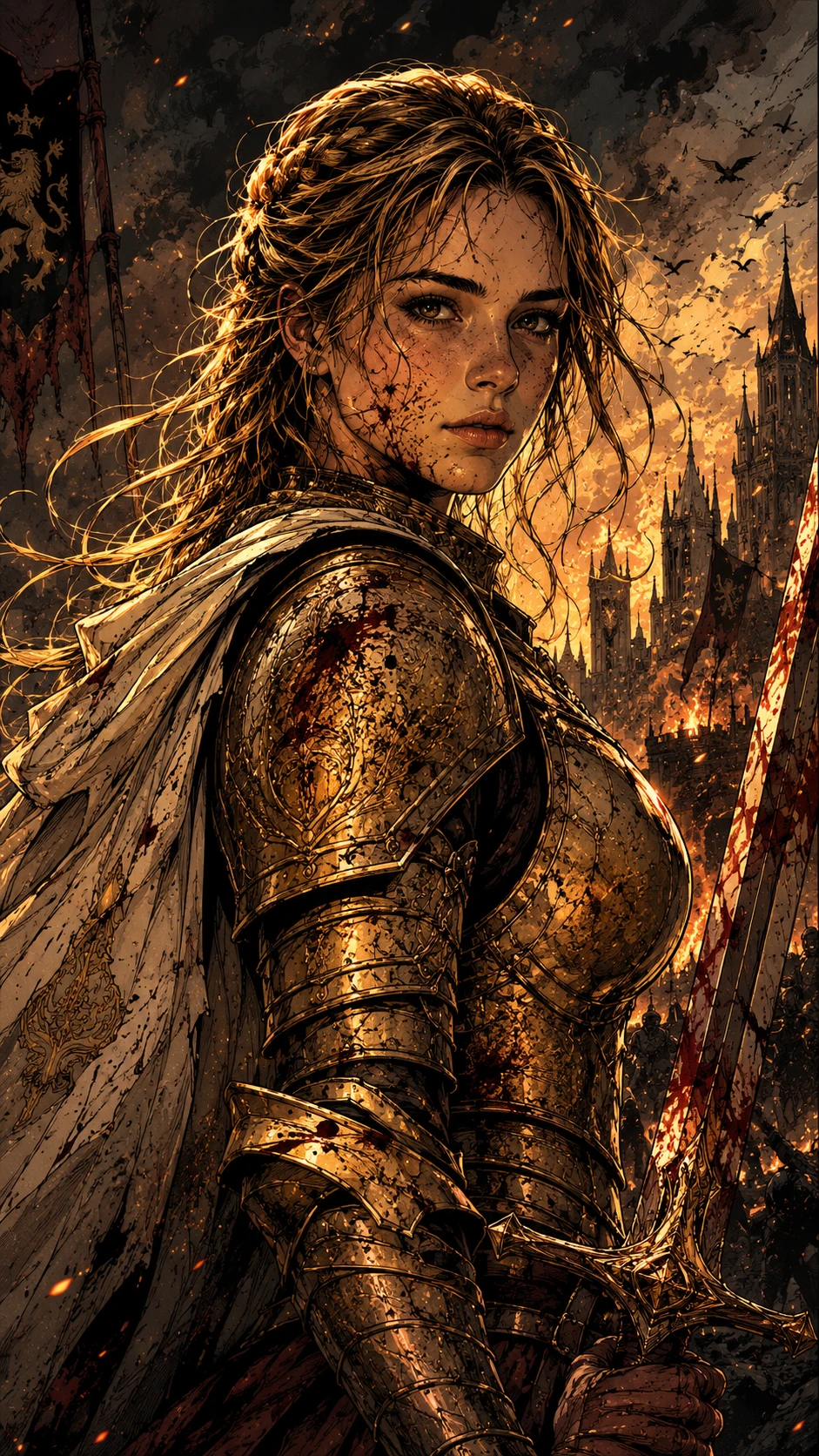 Dark fantasy graphic novel style illustration with ink lines