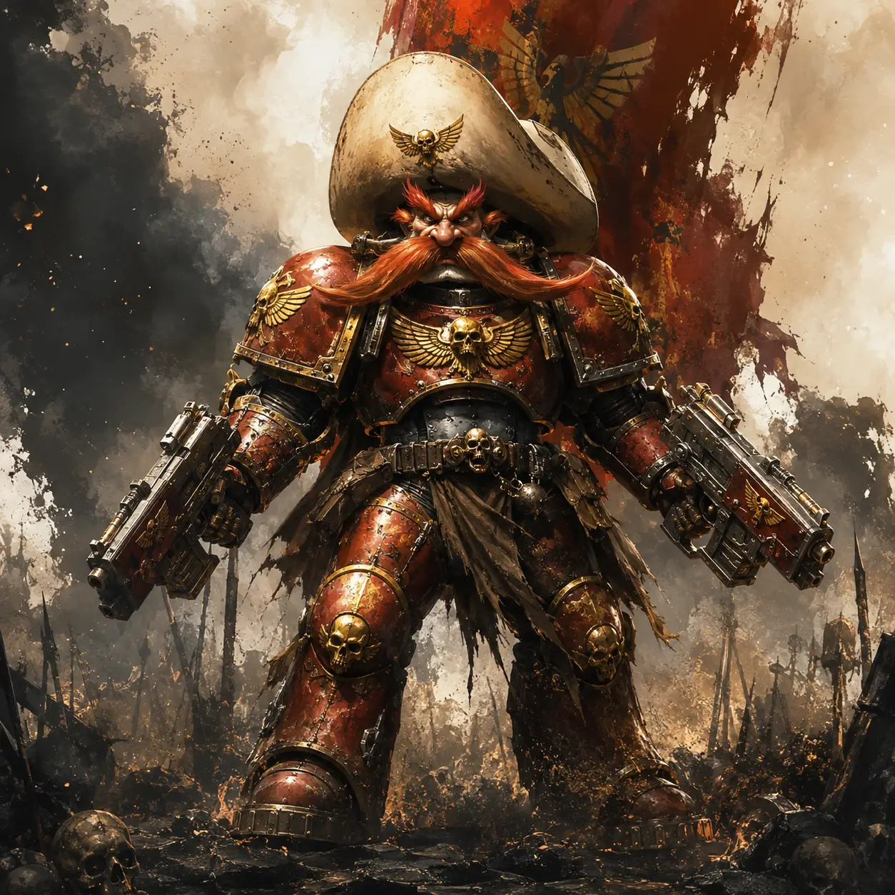 Armored warrior standing in radiant cinematic sci fi battle scene