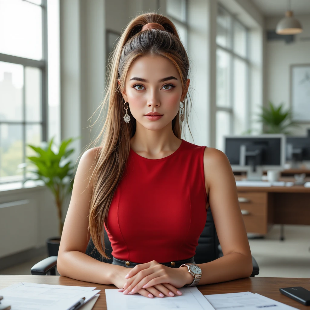 Femme d'affaires confiante à son bureau dans un bureau moderne et lumineux