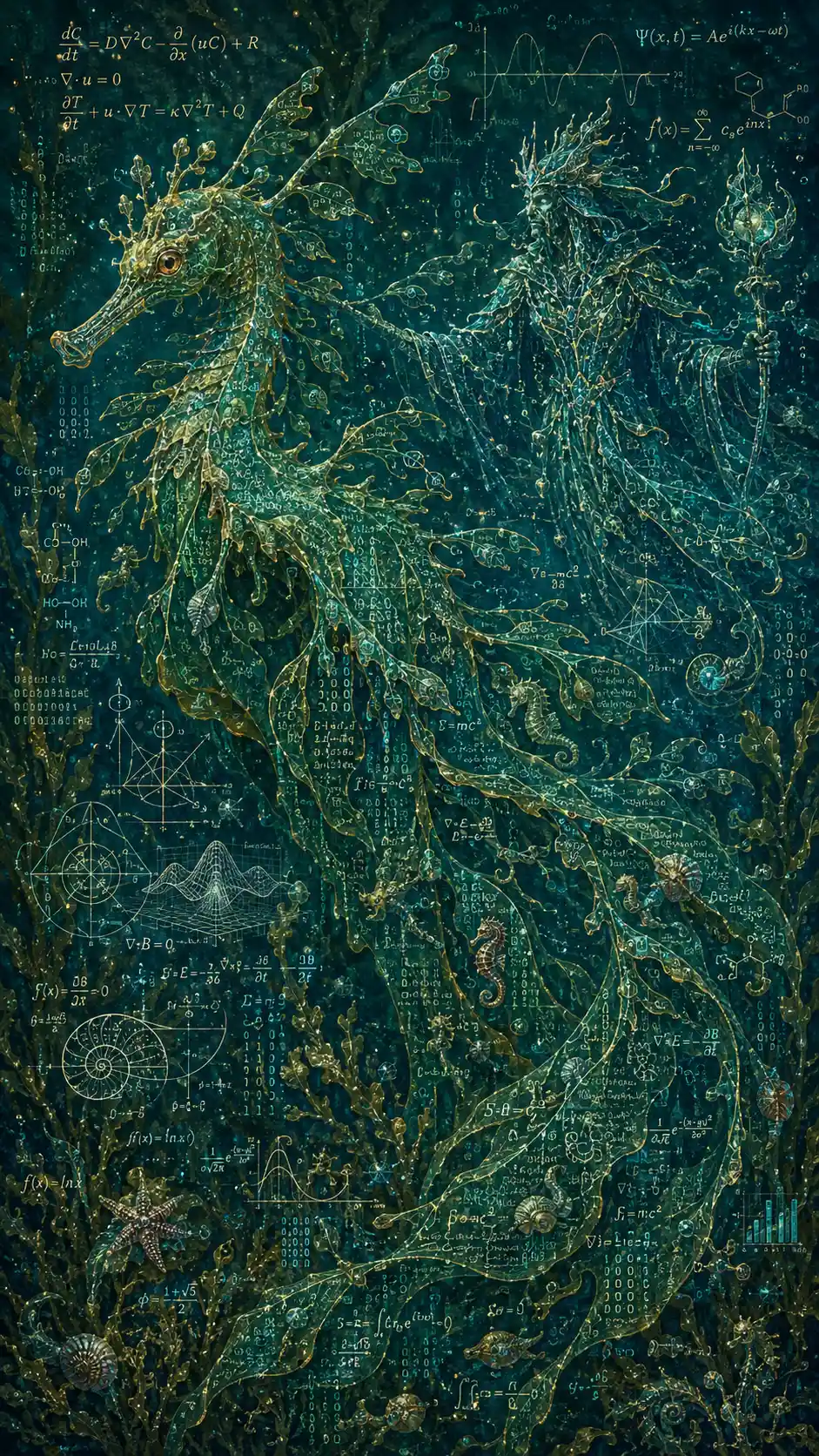 数式と流れるデータで形作られたリーフィーシードラゴン