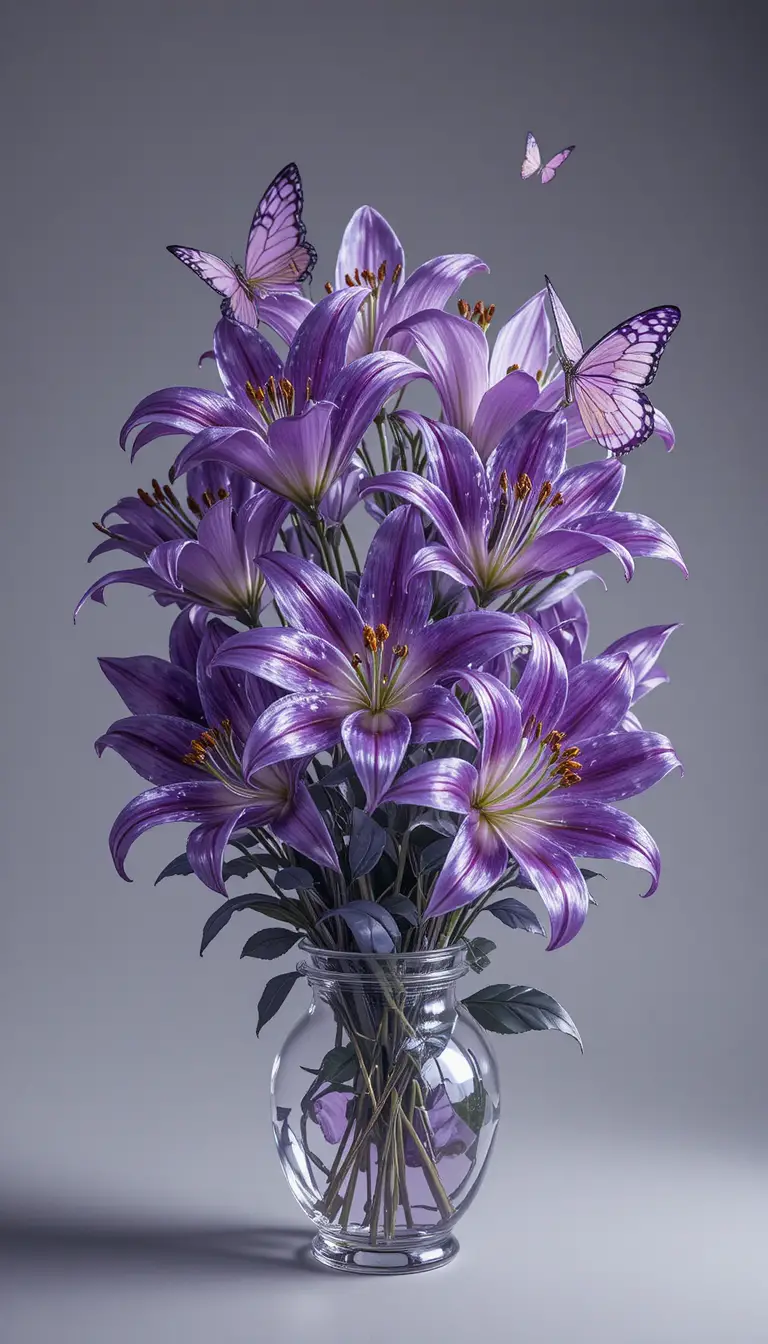 Amethyst Lily Bouquet With Sparkling Facets And Butterflies