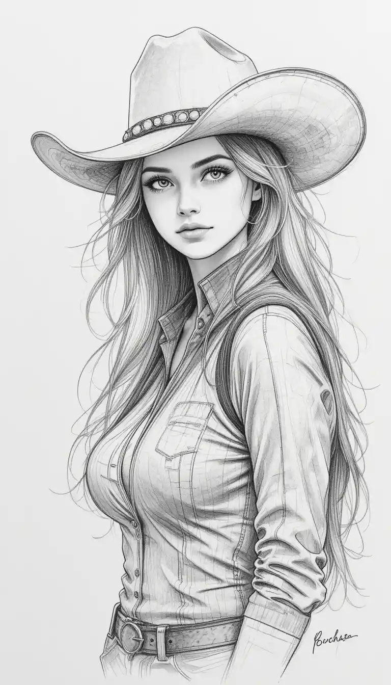 Cowgirl resa come un delicato schizzo a matita acquerellata