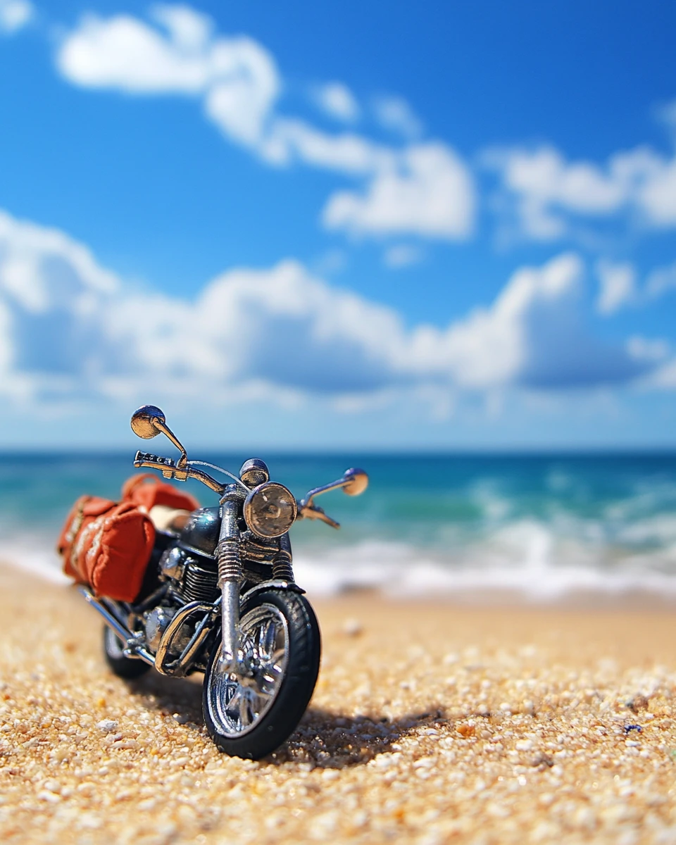 Motocicleta à beira do mar de verão sob um céu azul claro