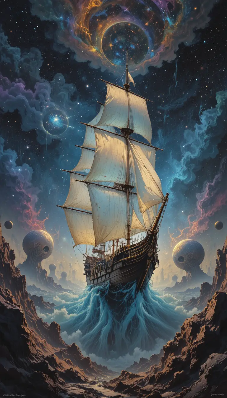 幽靈大帆船航行於絢麗宇宙星雲之中