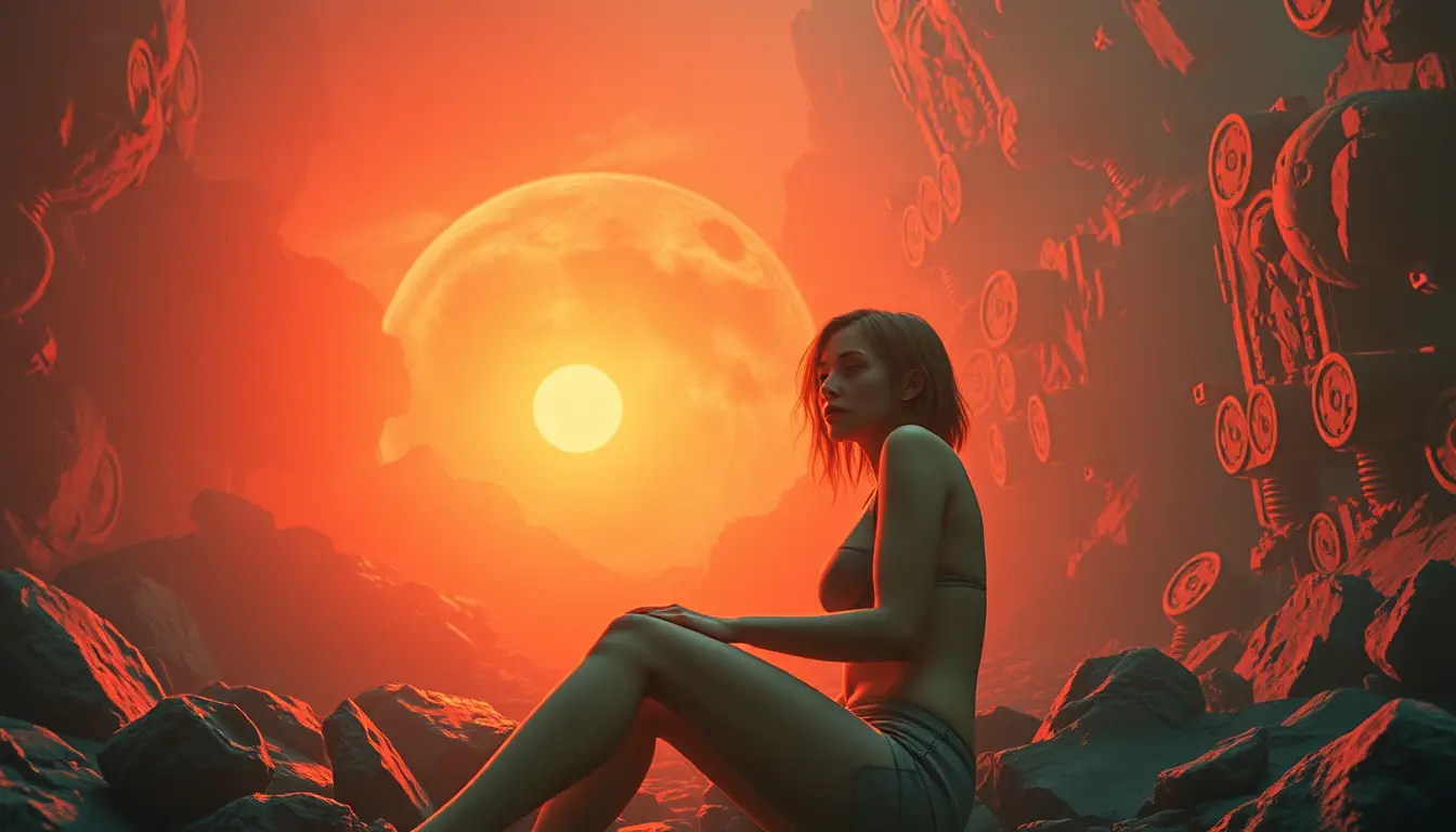 Surreal glamorous woman in dark popsurreal horror scene