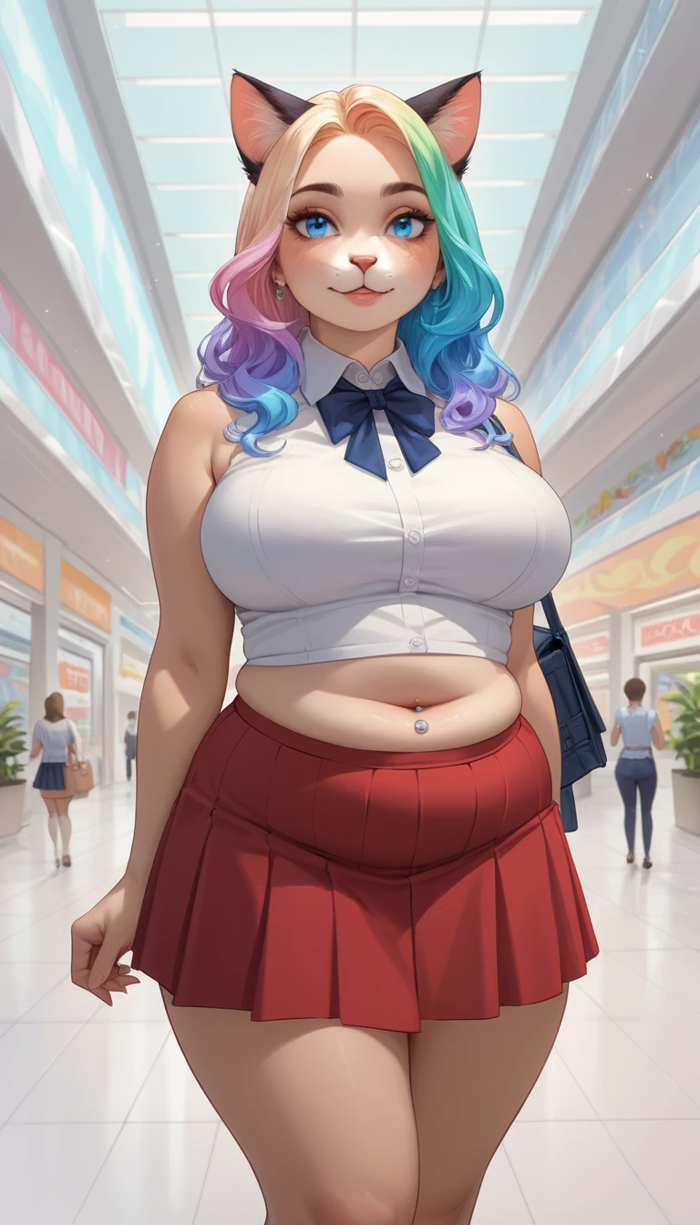 購物中心室內特寫的動漫貓耳少女