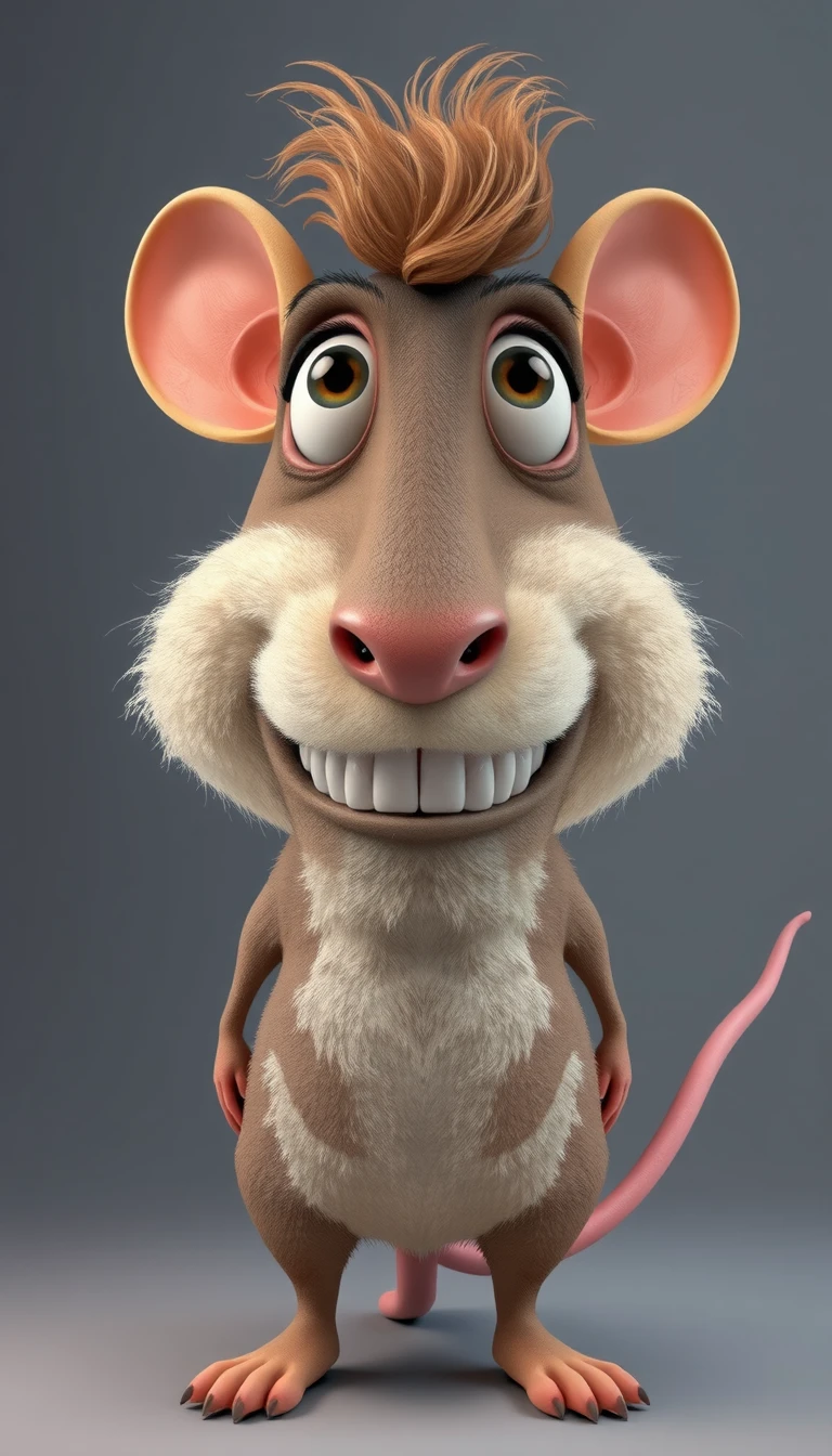 Personagem de rato em desenho animado em retrato 3D de estúdio detalhado