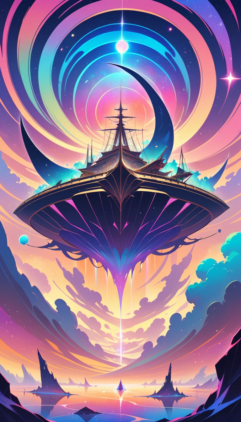 Spektrale Galeone, die durch eine lebendige kosmische Nebelwolke segelt
