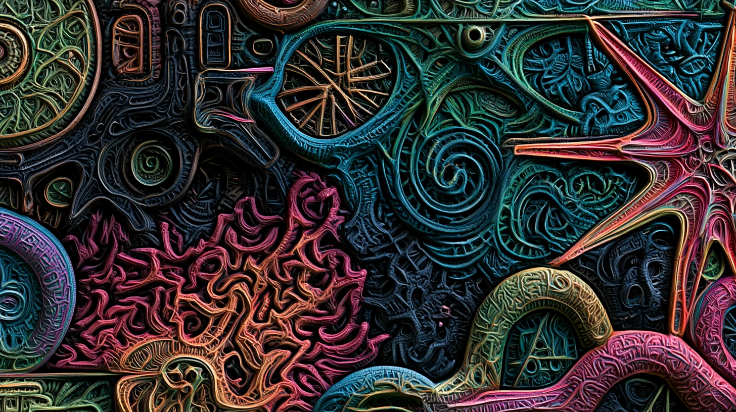 Formas orgânicas abstratas 3D caóticas em movimento vívido e emaranhado