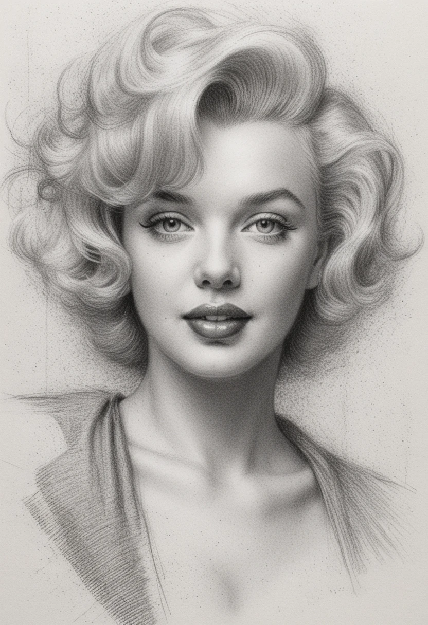 Graphite portrait of a smiling woman with curled hair