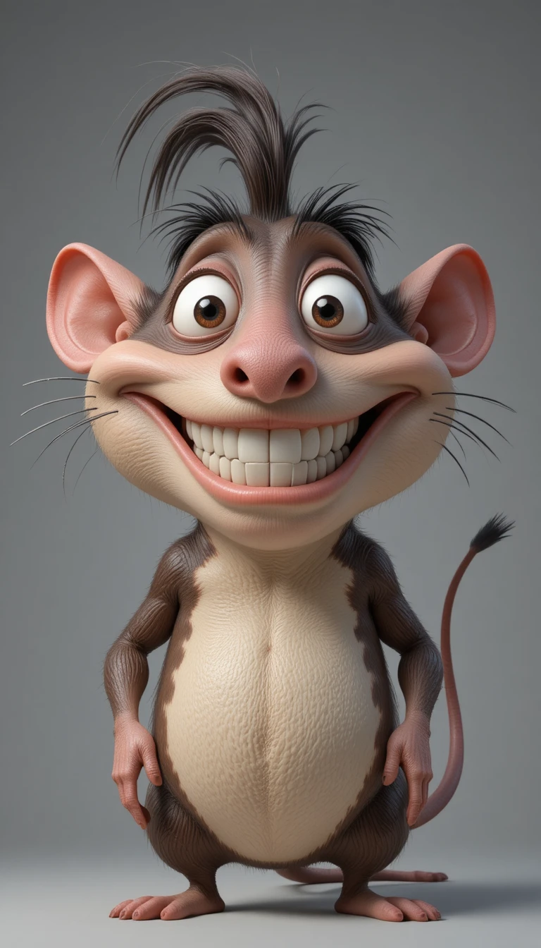 Cartoon rat character in 3D standing on a studio background