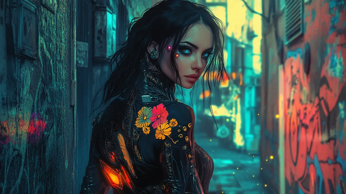 Mysterious dark haired woman in latex standing in an alleyway