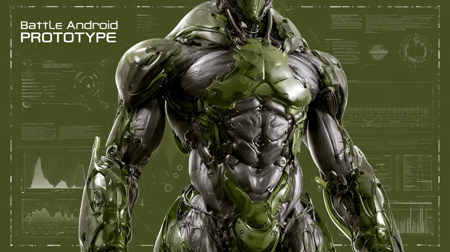Technische Diagramme eines massiven Kampf-Cyborg-Prototyps