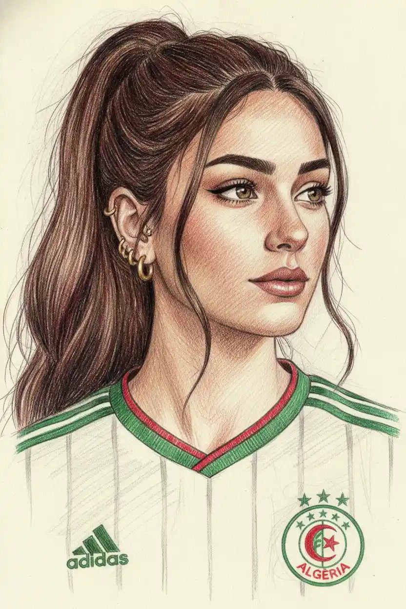 Serene portrait of a young woman in algierian football jersey