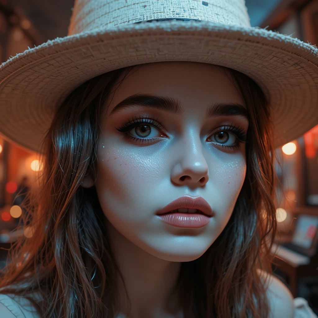 Retrato em close de uma garota à beira do rio em luz suave