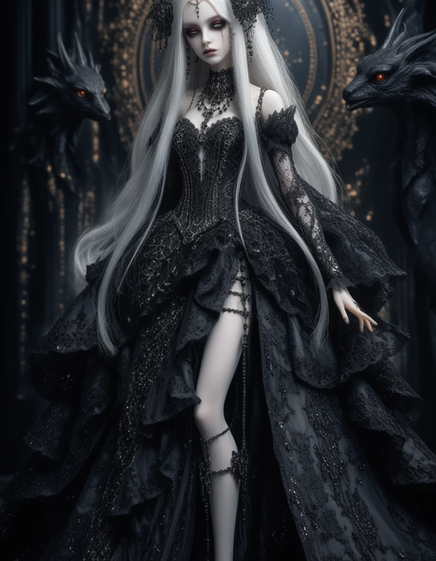 Gothic-Balljointed-Puppe im Dark-Fantasy-Kleid