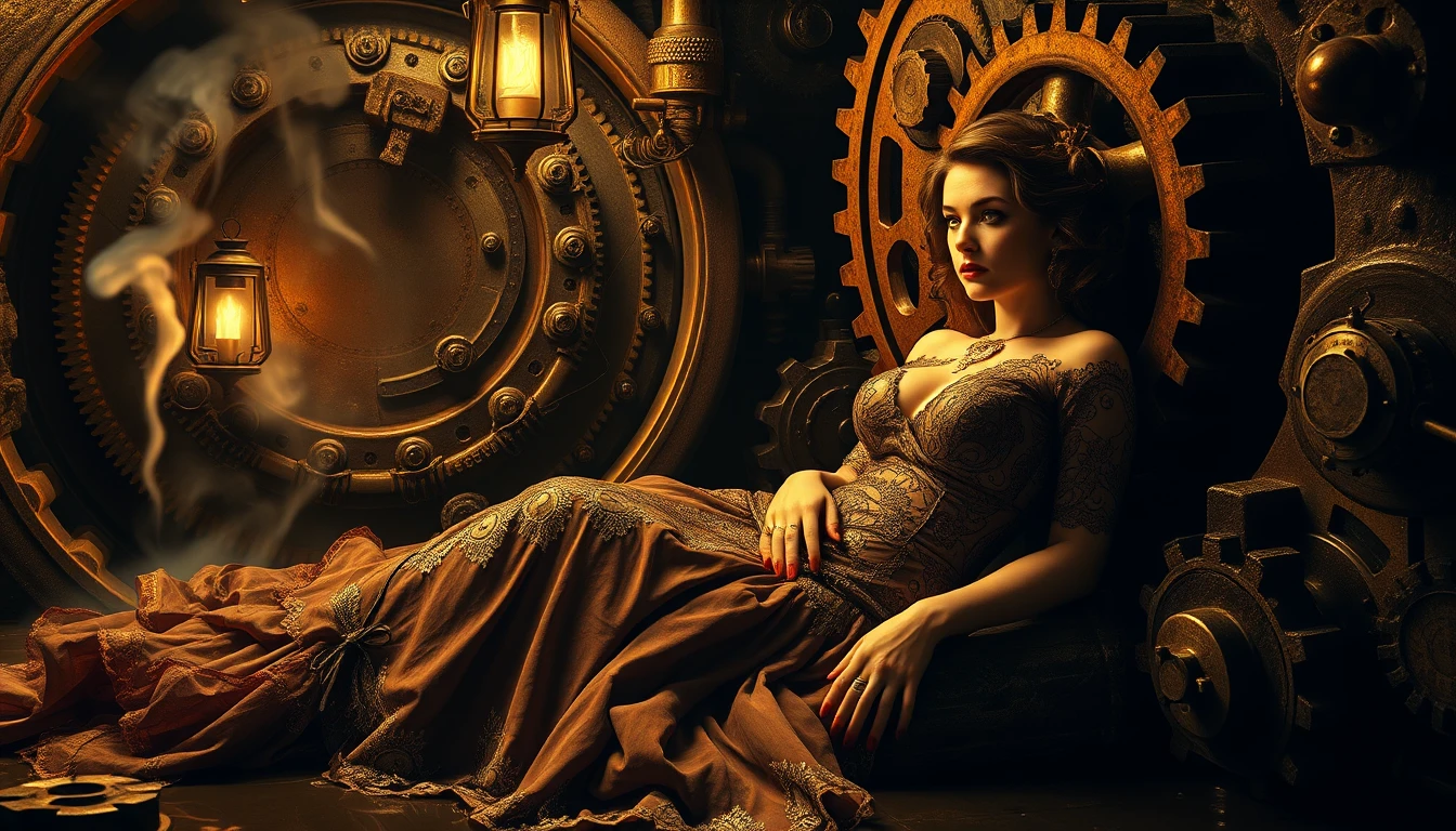 Brass femme fatale in a Victorian sewer of gears and steam