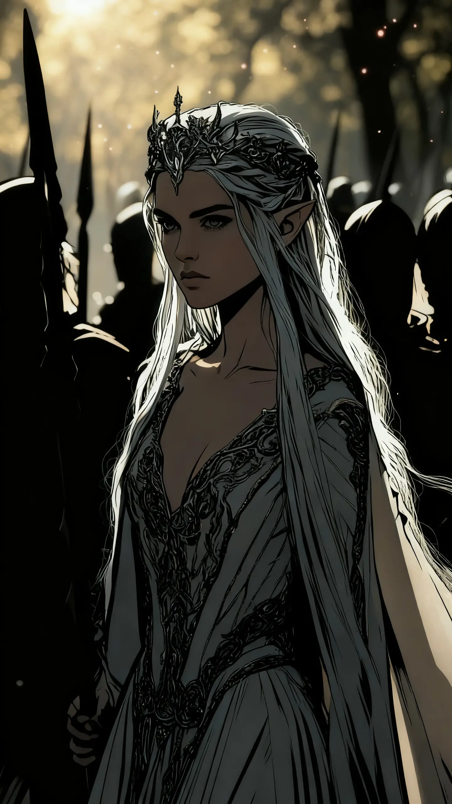 Dark fantasy character illustrated in bold ink silhouette