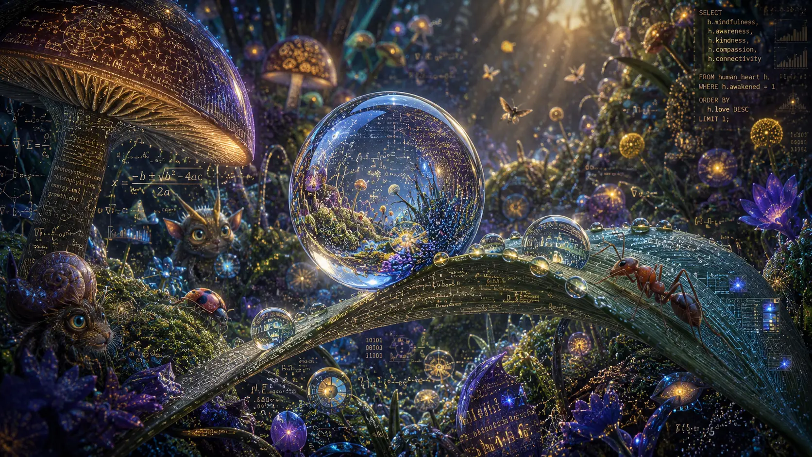 Microcosmo fantasy ultramacro di particelle di dati luminose