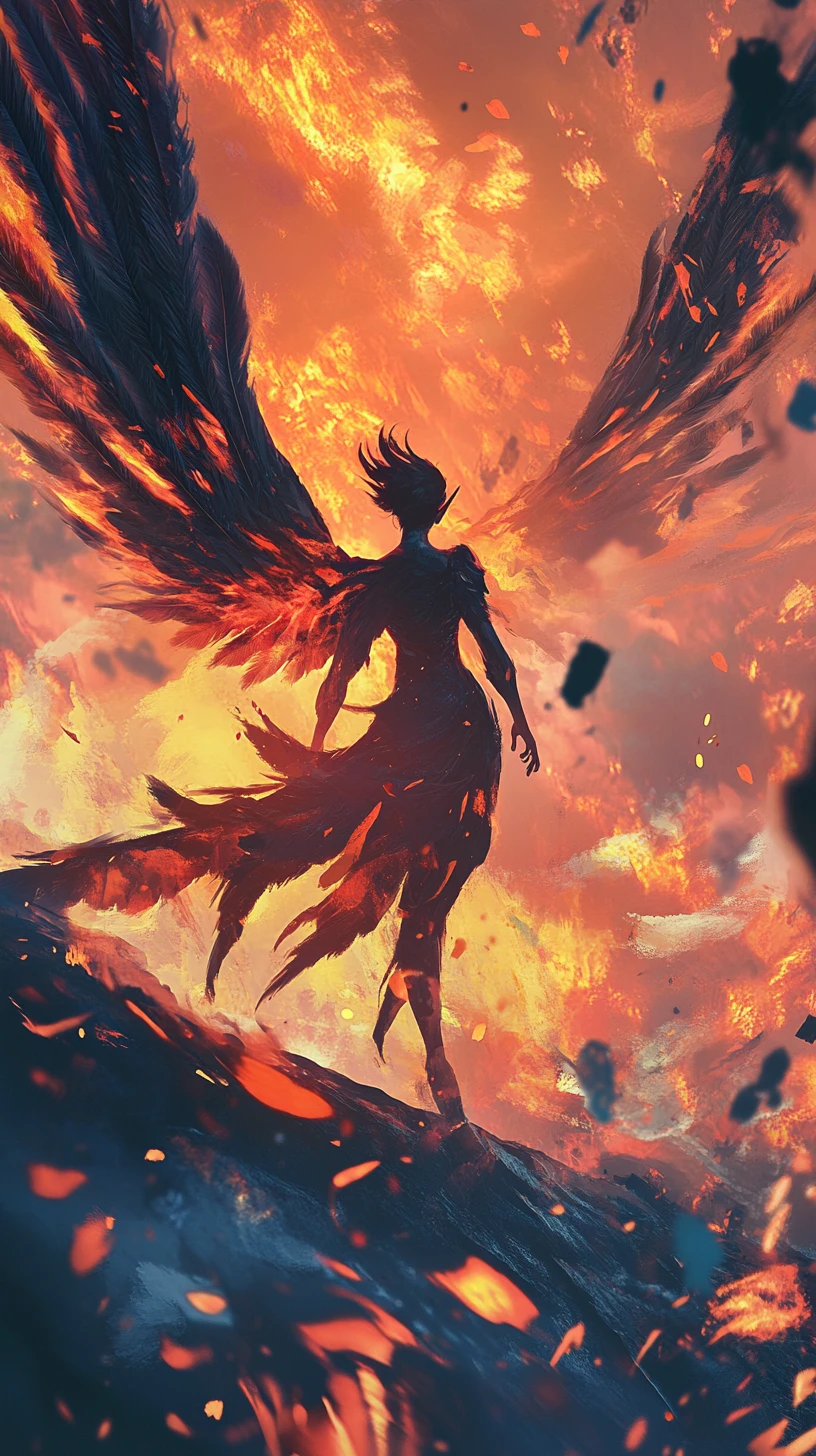 Héros fantastique en pose dynamique avec effets magiques lumineux