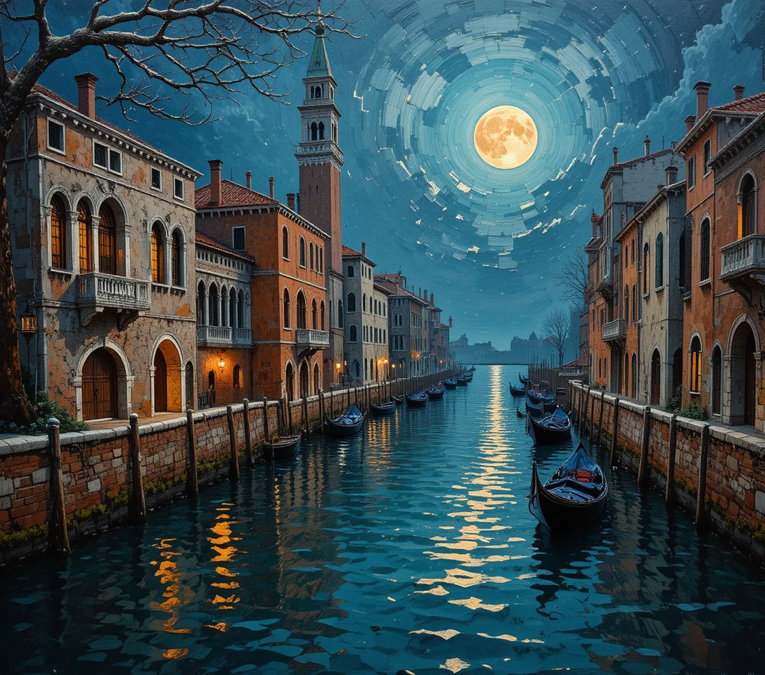 Impressionist Oil Painting Of A Quiet Venetian Canal At Dusk