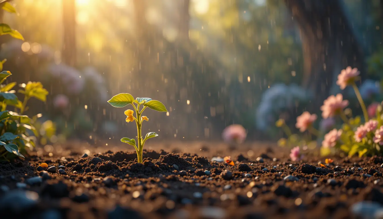 Magica piantina che si risveglia sotto il caldo terriccio dorato del giardino