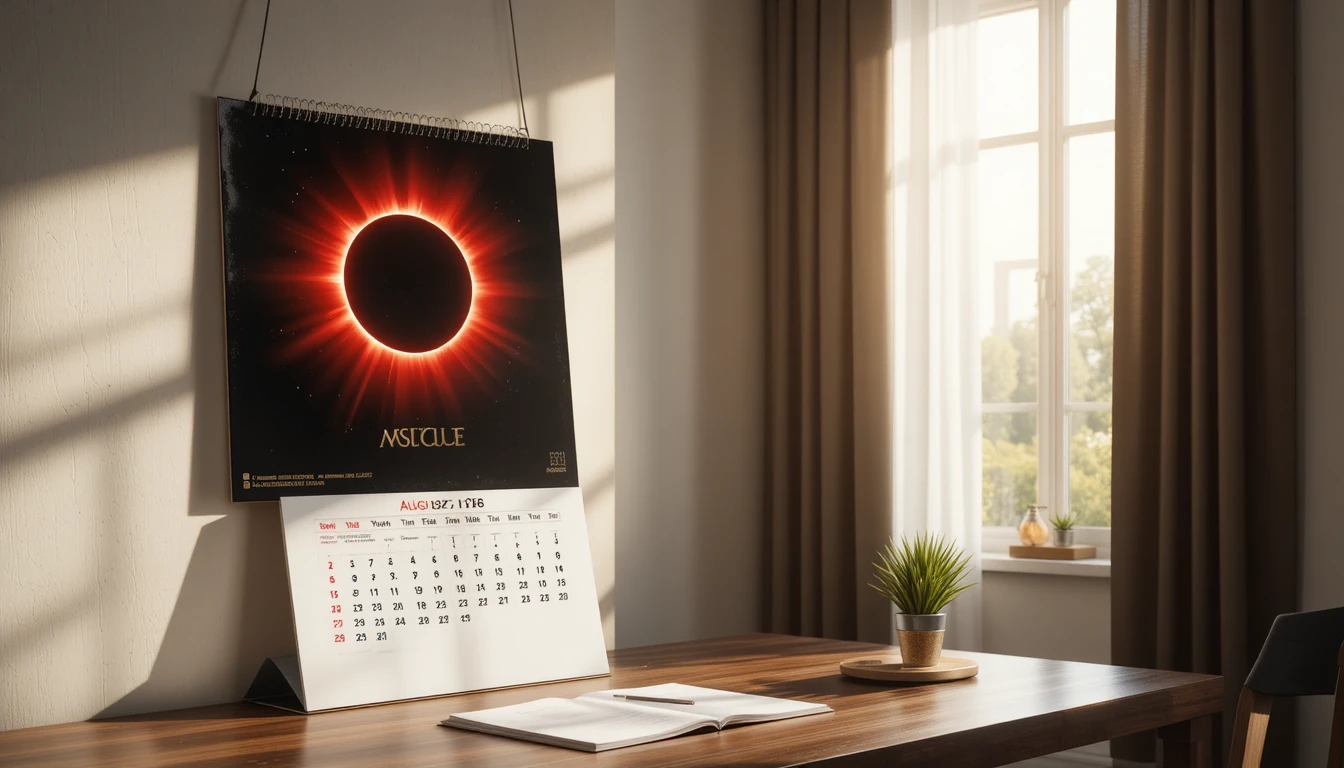 Moderner Wandkalender mit rot hervorgehobenem Augustdatum