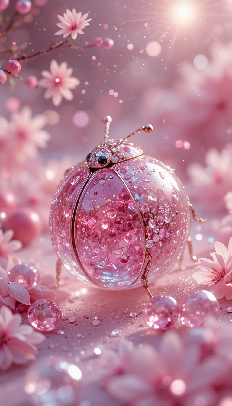 Coccinella di Cristallo Rosa Fiabesca con Gemme Scintillanti