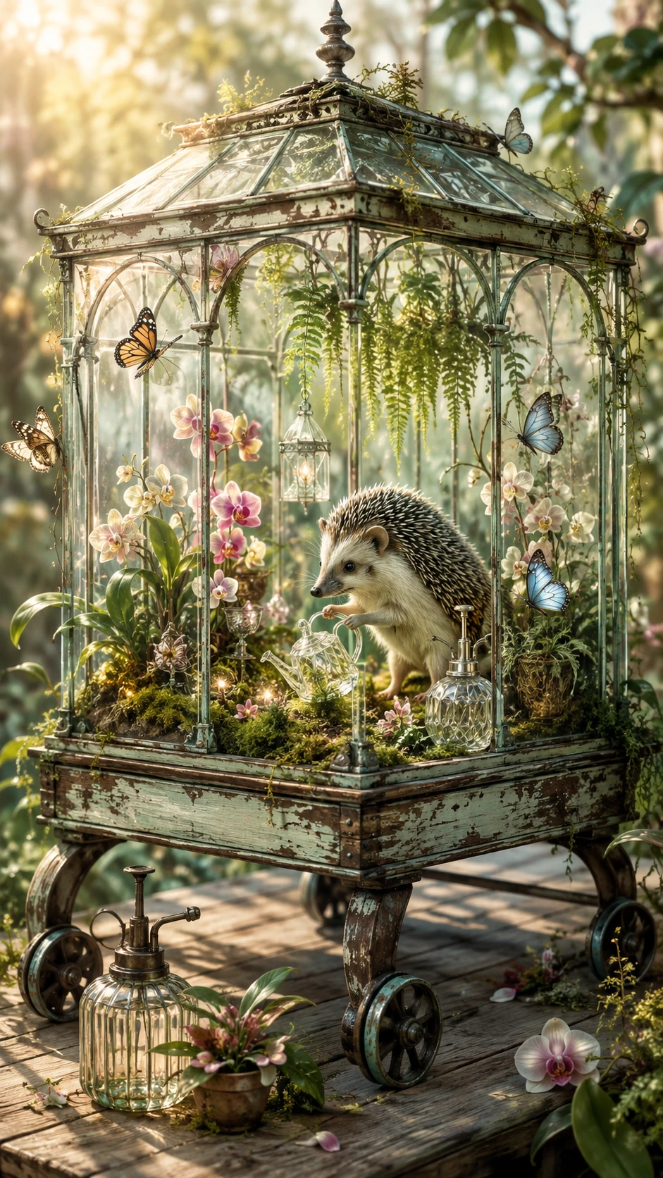 Ouriço-Jardineiro em Estufa de Terrário de Vidro Vintage