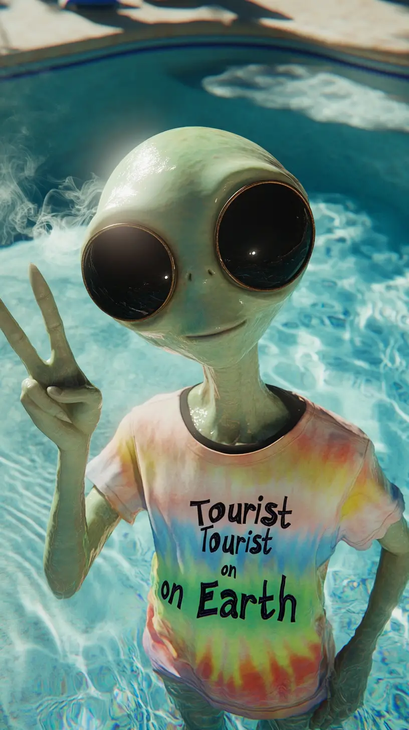 在空泳池裡抽菸的迷幻外星觀光客