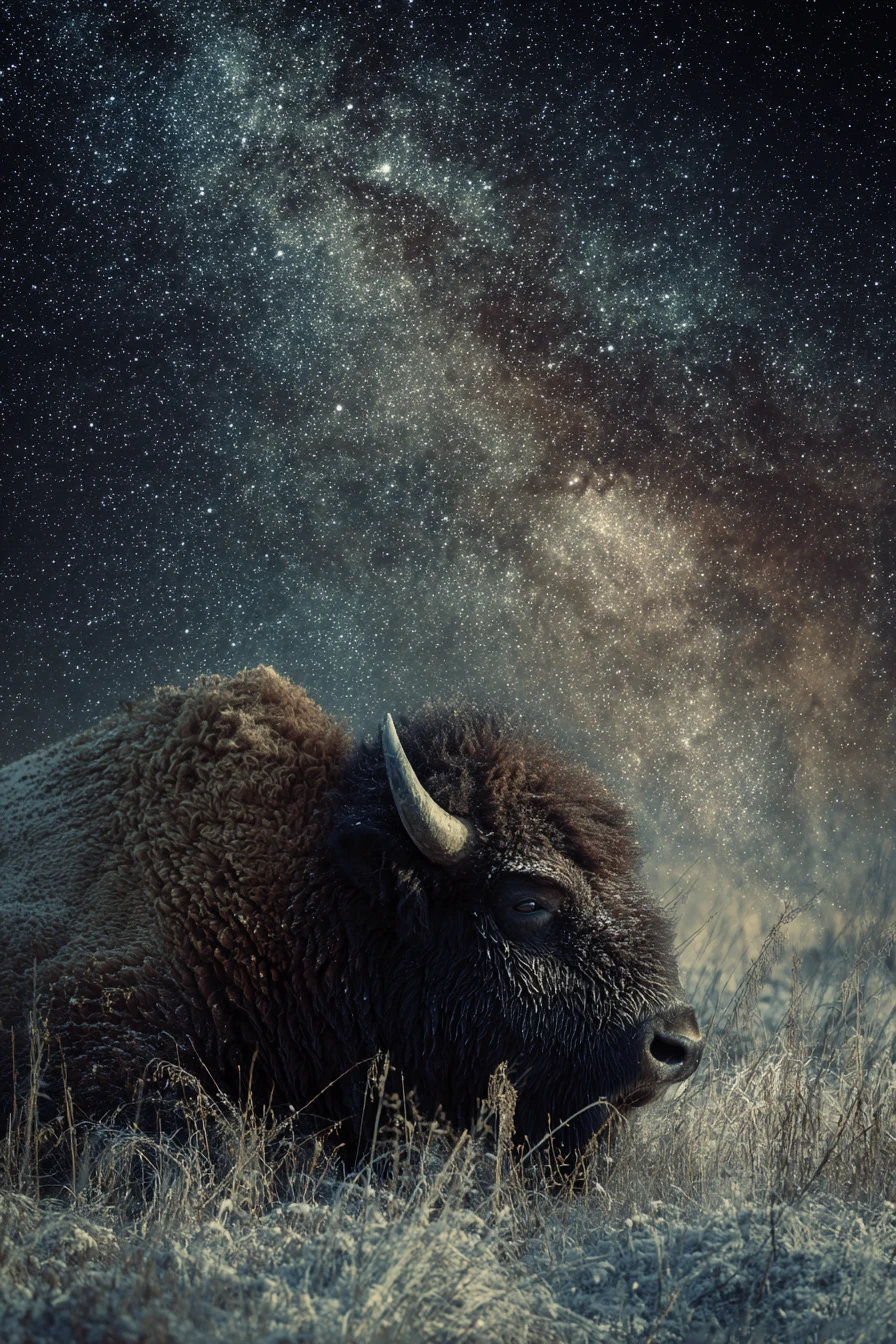 Girl resting in soft grass beneath a starry sky