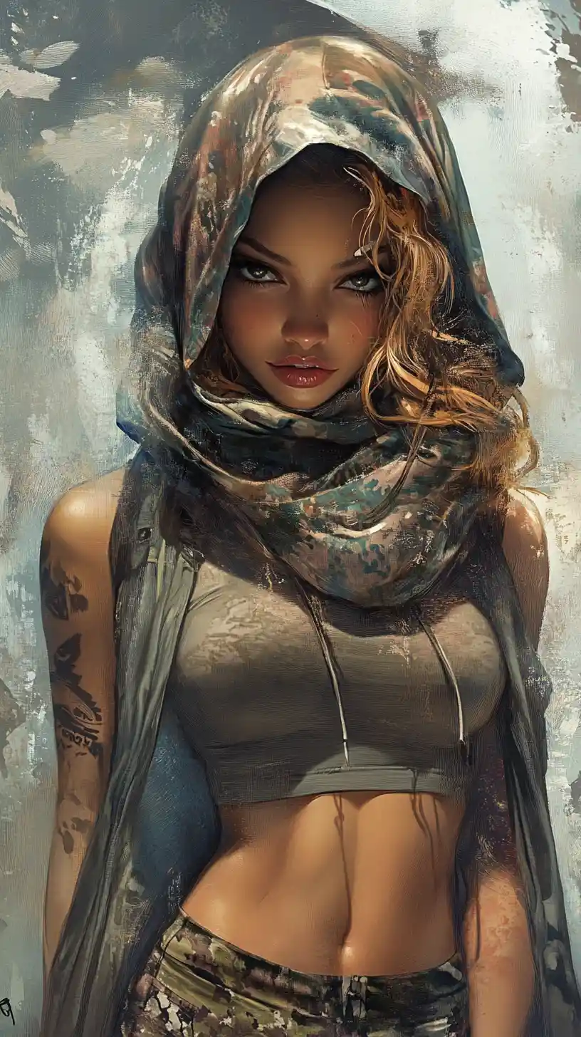 Portrait illustré d’une fille hip-hop joyeuse en chemise camouflage