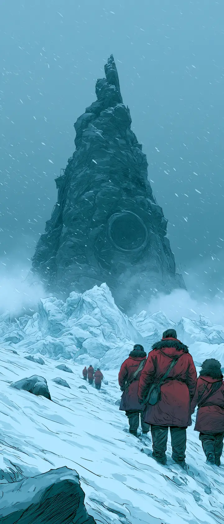 暴風雪中外星飛船上方的血腥驚悚場景