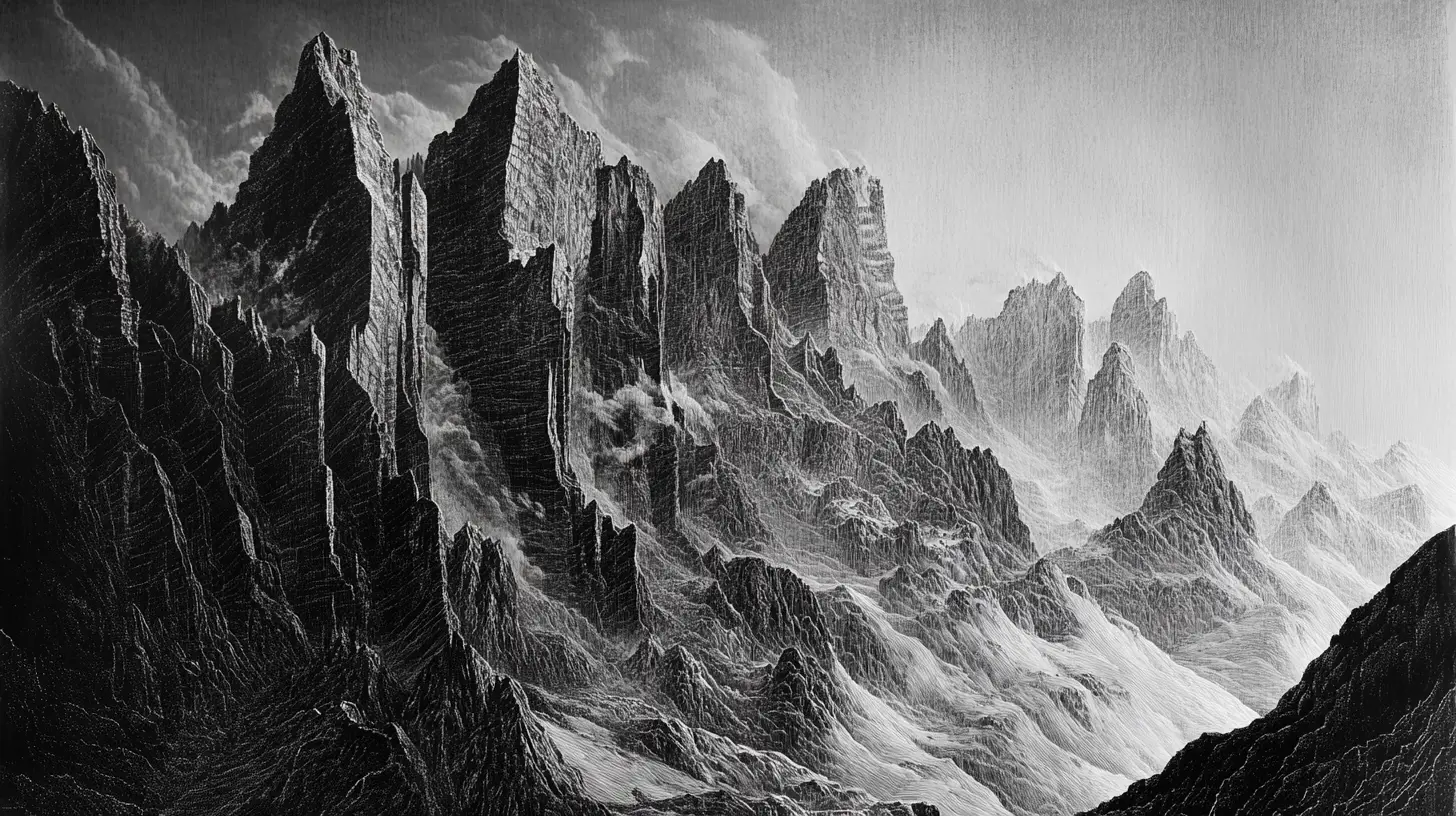 Penhascos de montanha formando silhuetas ocultas de animais na sombra