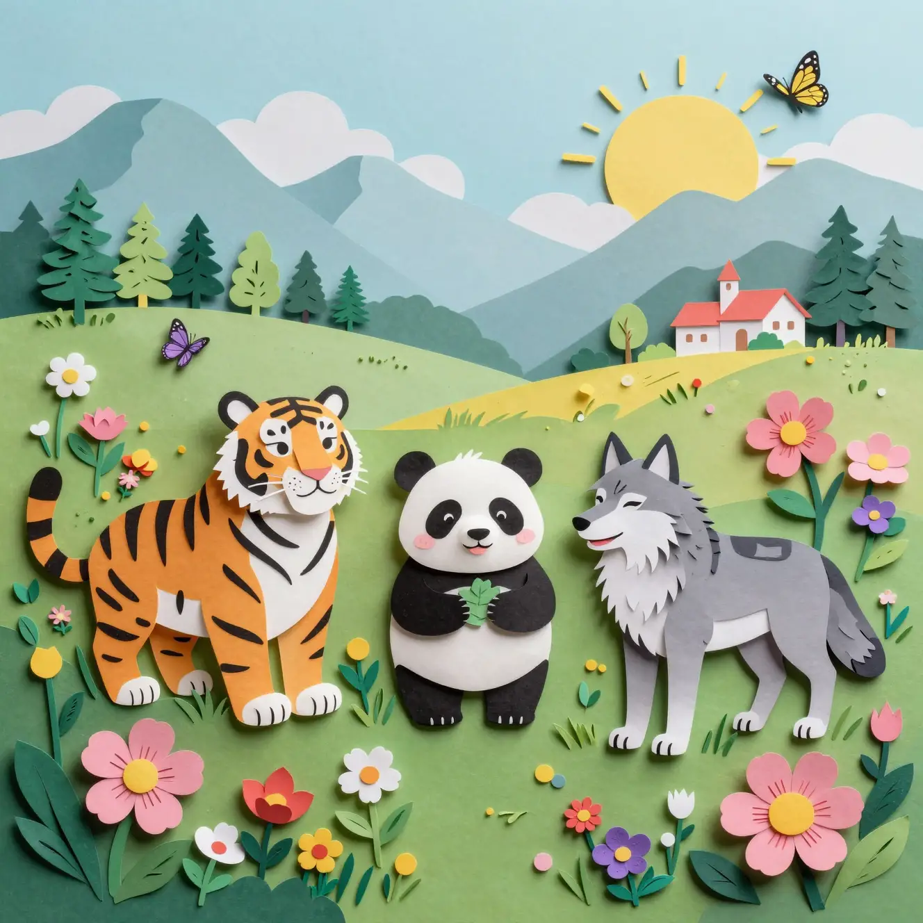 Joyful Paper Cut Animals In A Summer Flower Meadow
