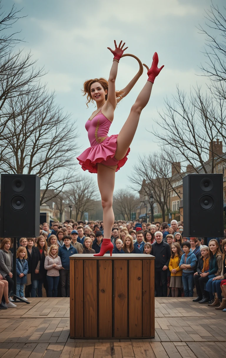 Jeune acrobate en équilibre sur les mains tirant à l’arc