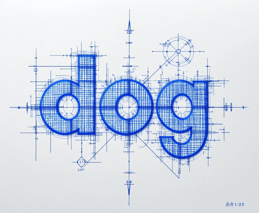 Schizzo tipografico geometrico di cane disegnato a mano con inchiostro blu