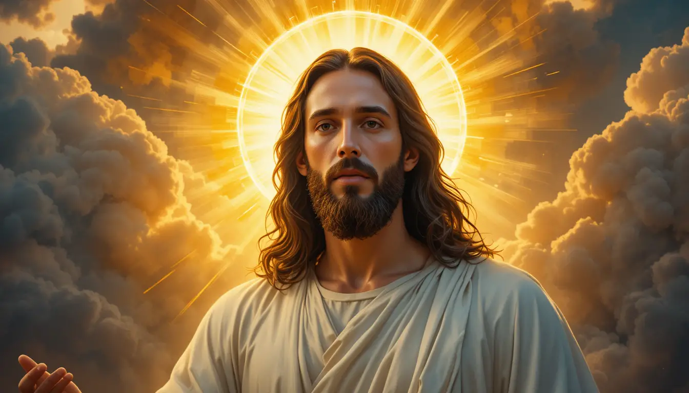 Close up portrait of Jesus in radiant heavenly light