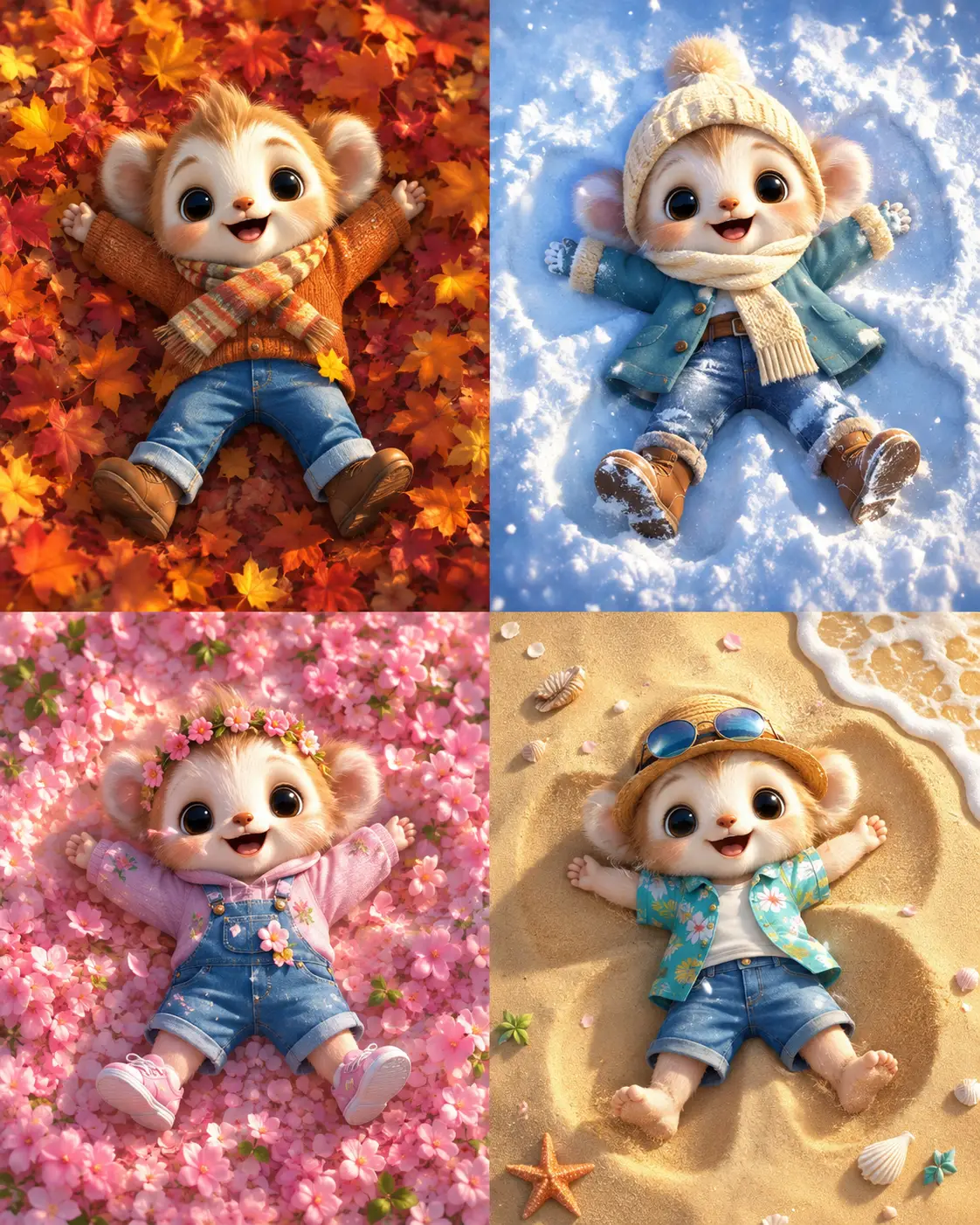Cute creature making a joyful snow angel pose