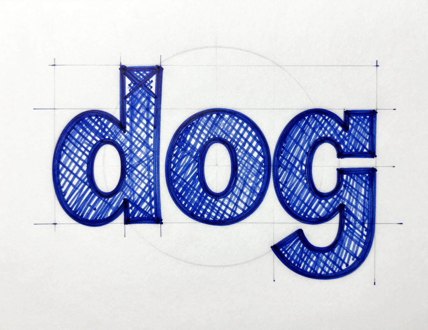 Esboço de lettering à mão da palavra dog com serifas quadradas geométricas