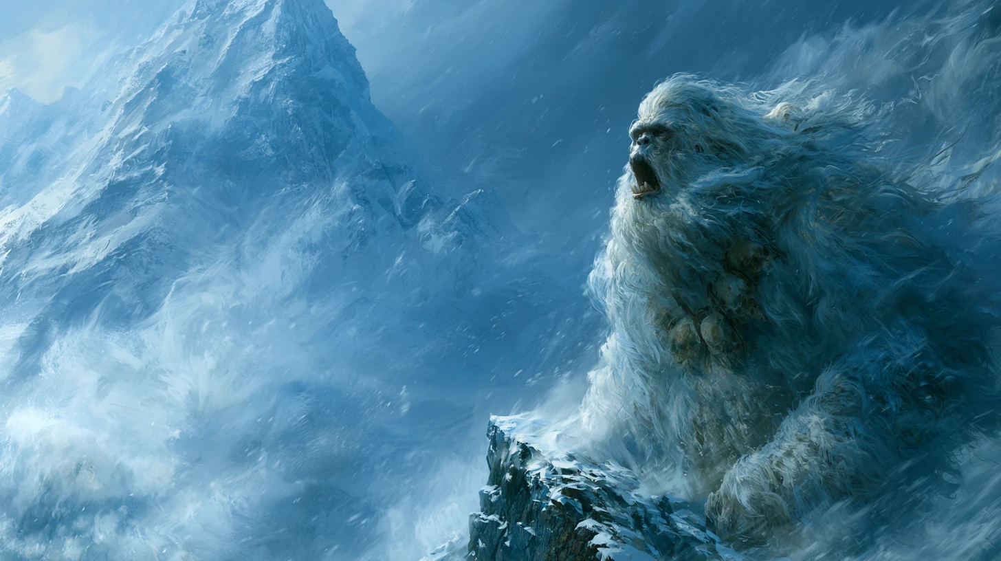 Yeti em fúria no pico tempestuoso do Himalaia