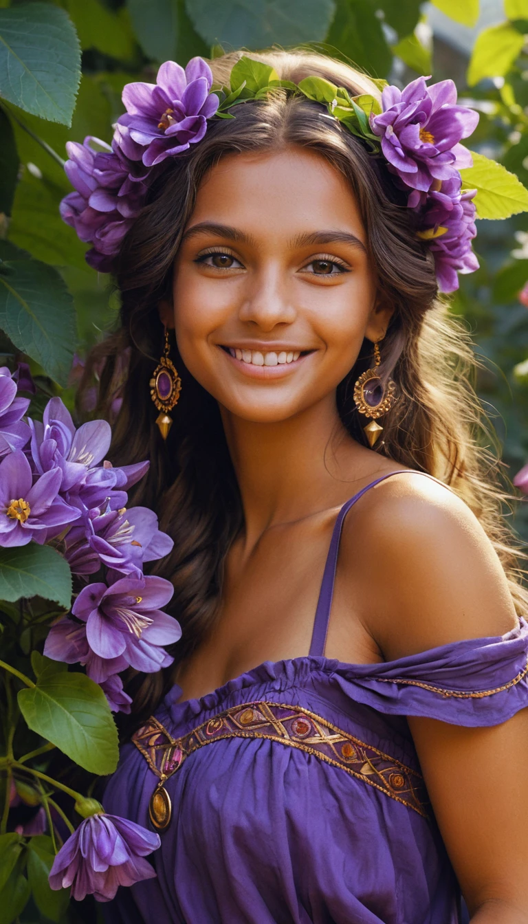Purple flower still life in traditional painting style