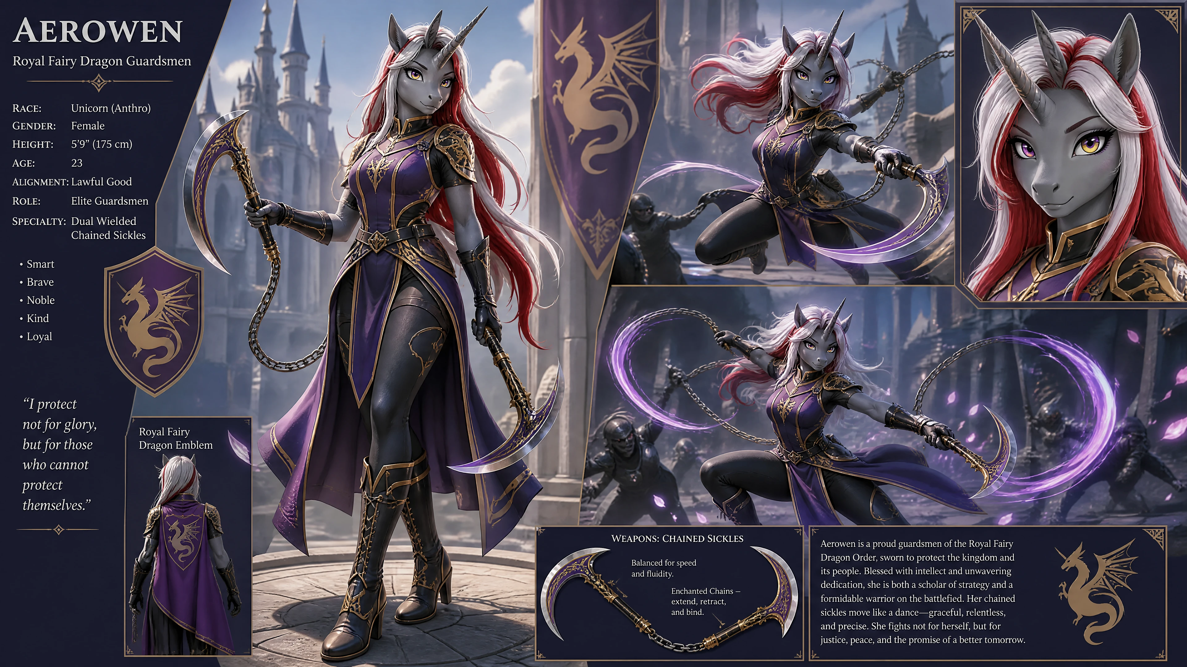 Heroic unicorn warrior woman in royal guardsman uniform