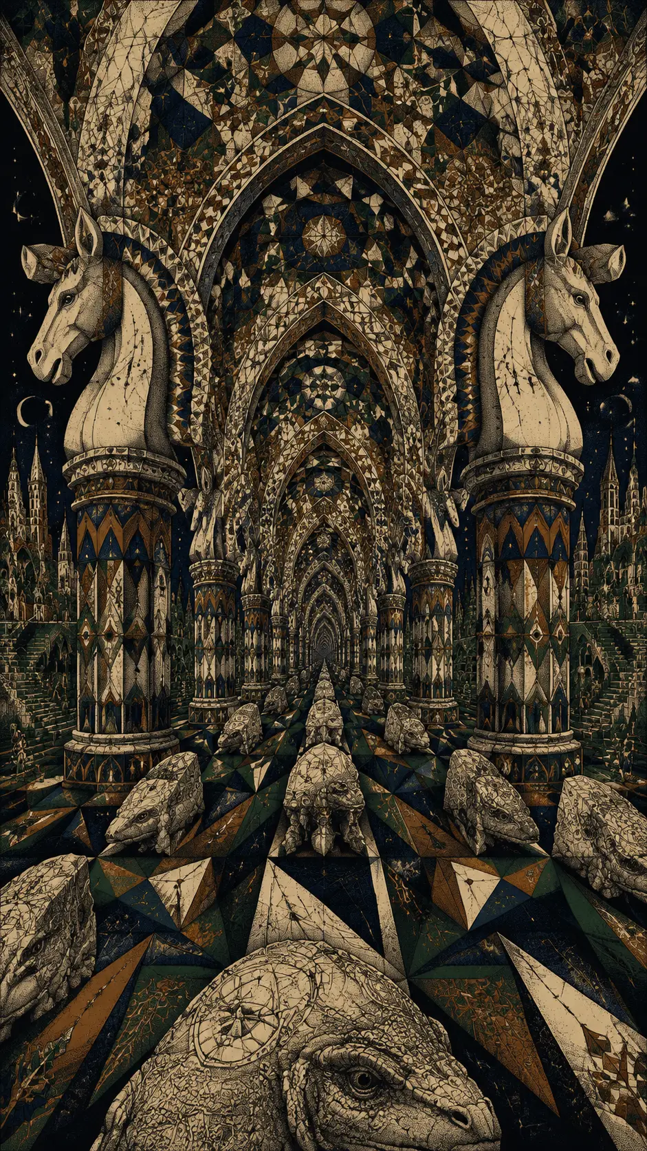 Surreal Gothic Cathedral With Endless Triangular Stone Pathways