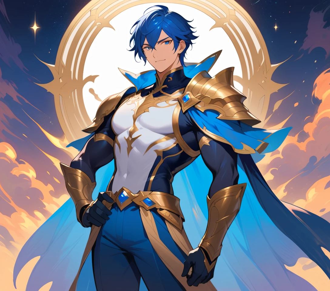 Regal fantasy warrior with armor and flowing cape
