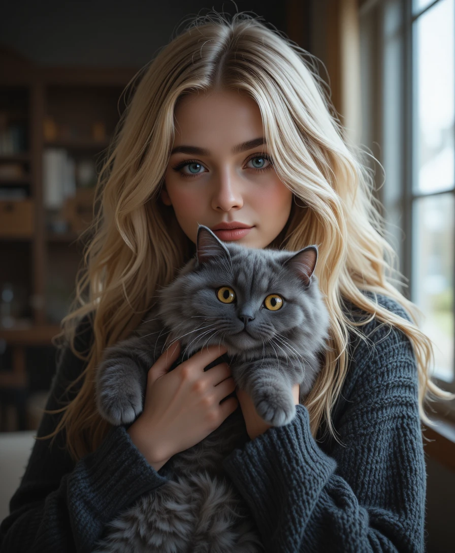 Junge Frau mit Katze in gemütlichem Indoor-Porträt
