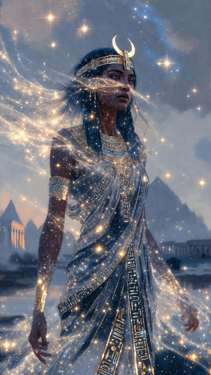 Retrato de rainha celestial em um reino fantástico do Egito antigo