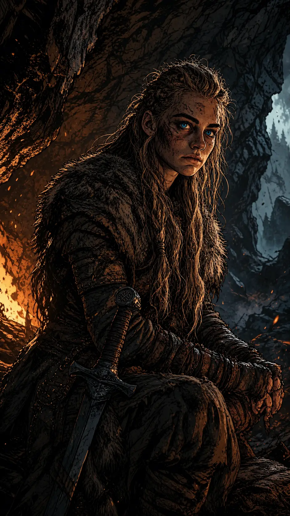 Dark-Fantasy-Tuscheillustration mit dezentem Cel-Shading